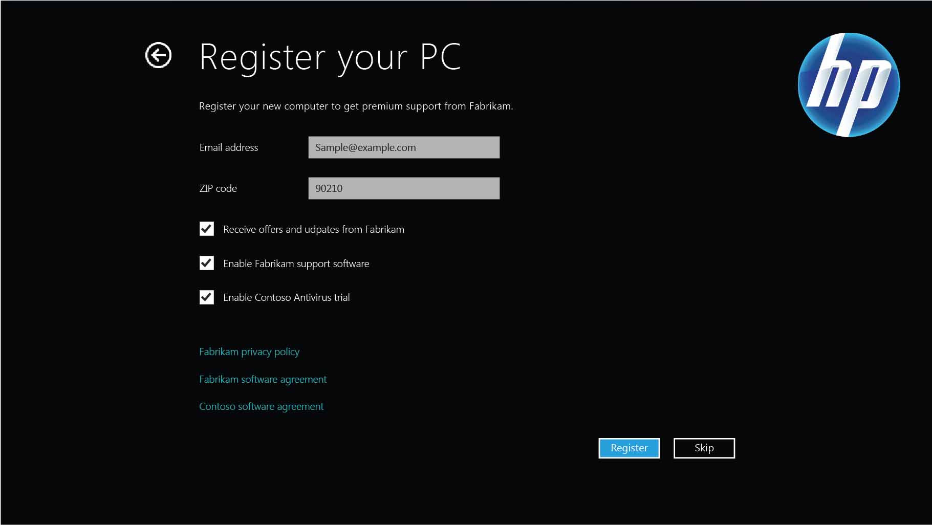 Manufacturer's settings page